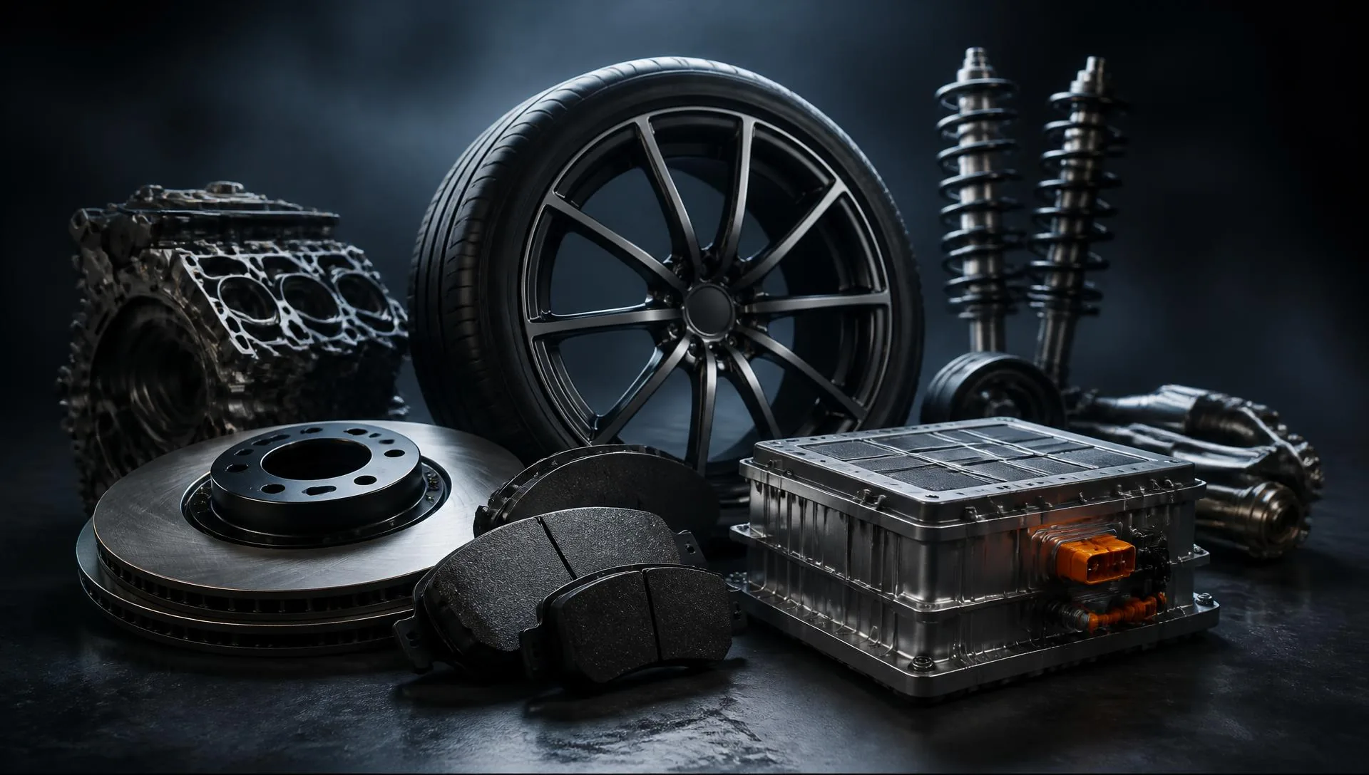 Automotive alloy wheel, brake discs and EV battery components